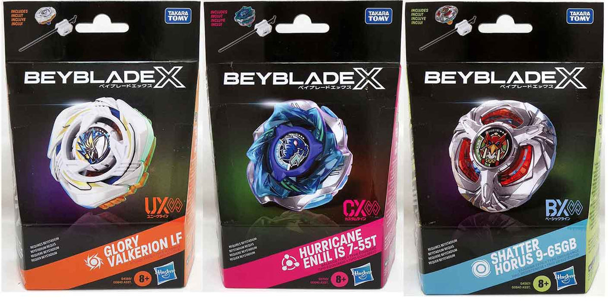 Beyblade X Starter Pack - Set of 3 Shatter Horus 9-65GB Hurricane Enlil IS 7-55T Glory Valkerion LF G0840AS26