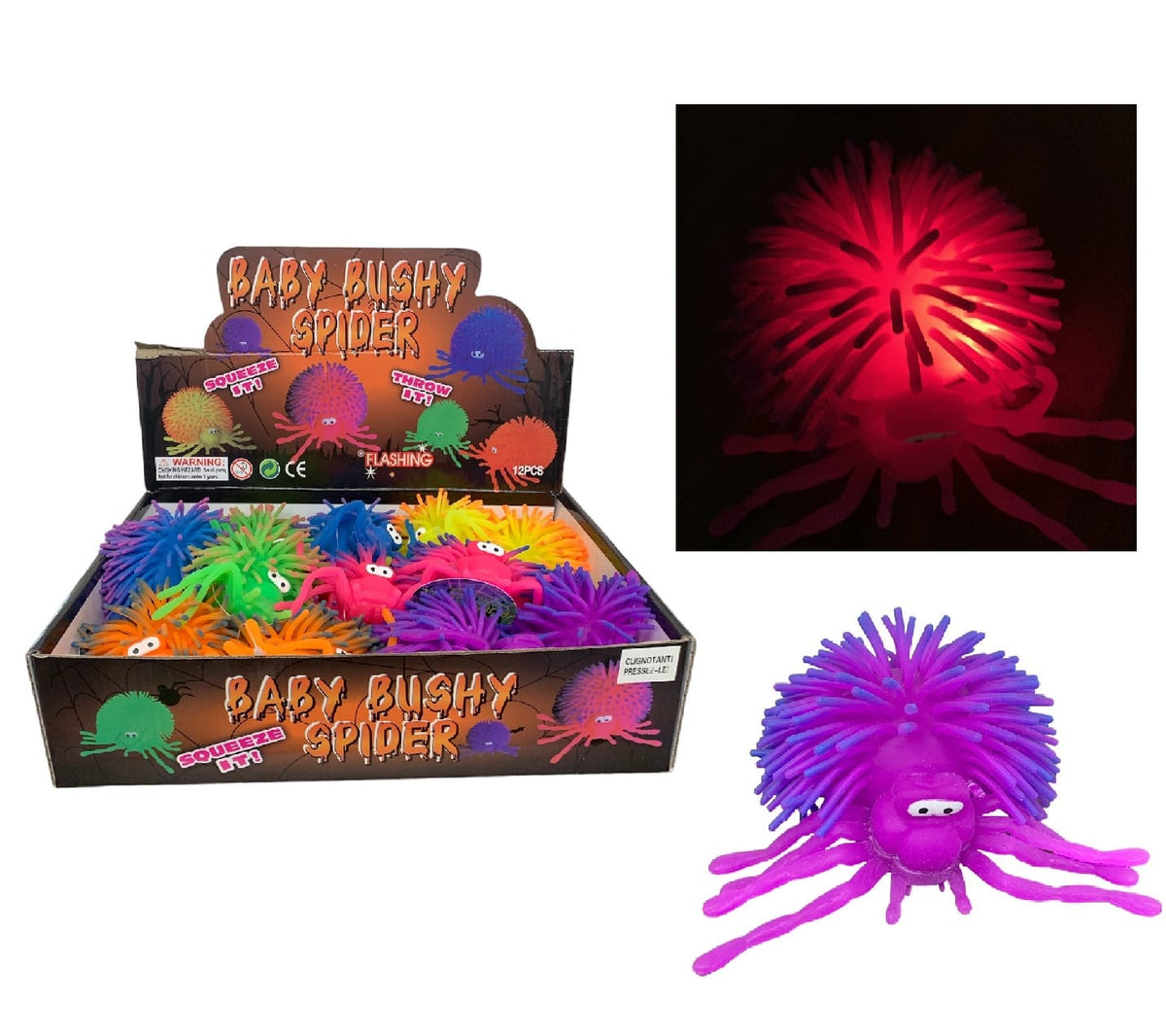 Handee: Light-Up Baby Bushy Spider Puffer Ball - Two-Tone, 6"
