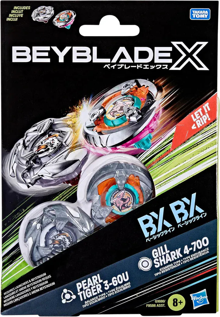 Beyblade X: Pearl Tiger 3-60U BX & Gill Shark 4-70O BX Dual Booster Set