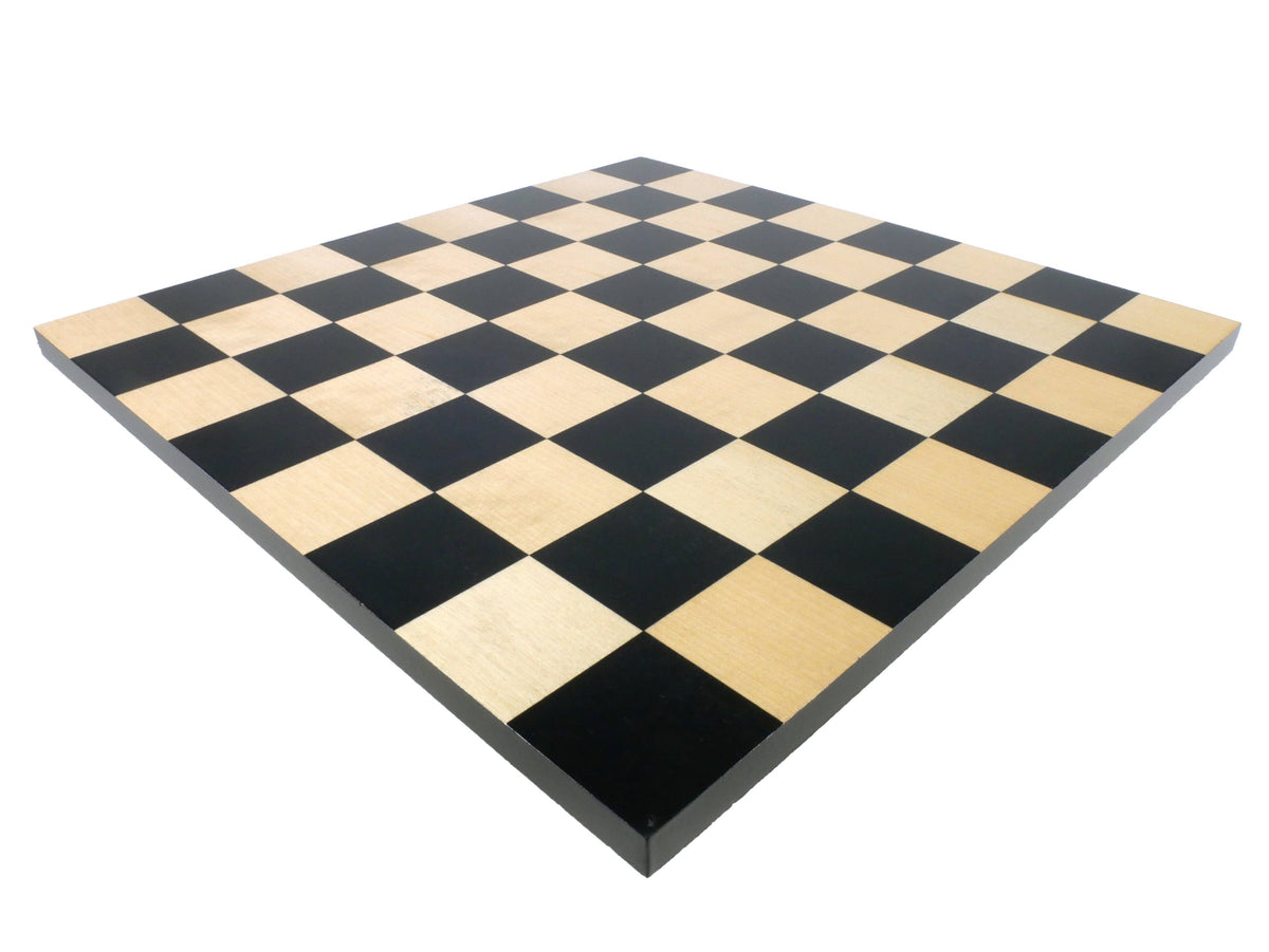 Chess Set - 3" Black French Knight Chessmen on Black/Maple