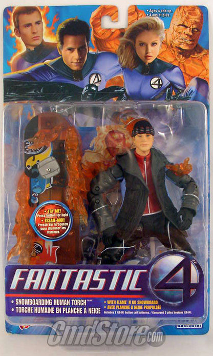 HUMAN TORCH w/Light Up Snowboard 6" Action Figure FANTASTIC FOUR MOVIE Asst. 3 Toy Biz (Shelf Wear Packaging)