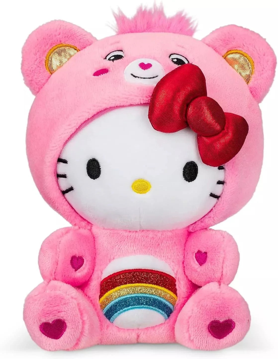 BASIC FUN: SANRIO HELLO KITTY & FRIENDS x CARE BEARS BEARY BESTIES- HELLO KITTY DRESSED AS CHEER BEAR 9-INCH PLUSH FIGURE