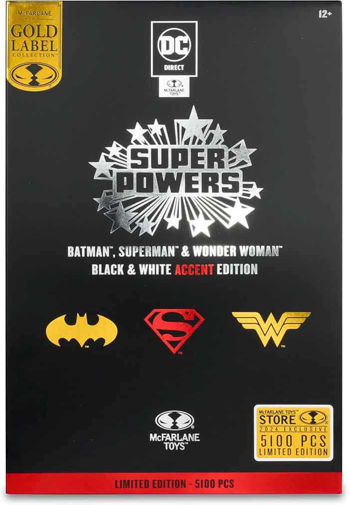 DC Super Powers Trinity Pack 4 Inch Action Figure Exclusive - Batman, Superman & Wonder Woman Black & White Accent Edition Gold Label