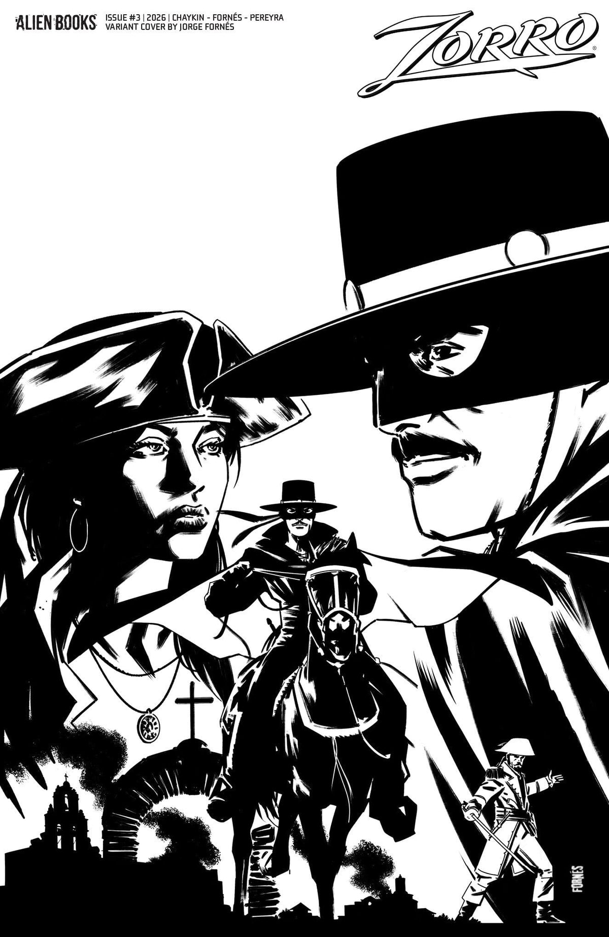Zorro #3 Variant D (FornÃ©s B&W) (Release Date: 08/12/2026)