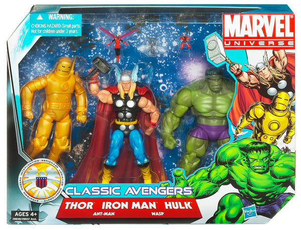 Marvel Universe 3.75 Inch Action Figure Team Pack Series Wave 1 - Classic Avengers (Golden Iron Man, Hulk, Thor, Tiny Wasp and Ant-Man)