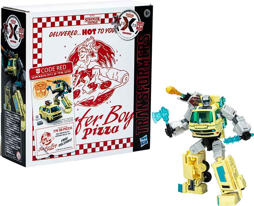 Transformers Generations Collaborative 6 Inch Action Figure Stranger Things Deluxe Class - Surfer Boy Pizza (Sub-Standard Packaging)
