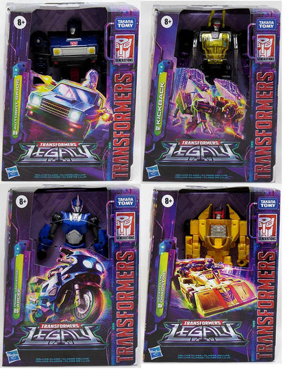 Transformers Generations Legacy 6 Inch Action Figure Deluxe Class Wave 1 - Set of 4 (Skids - Dragstrip - Arcee - Kickback)