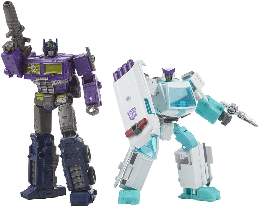 Transformers Generations Selects War For Cybertron 7 Inch Action Figure Deluxe & Voyager Class - Shattered Glass Ratchet and Optimus Prime WFC-GS17 Reissue
