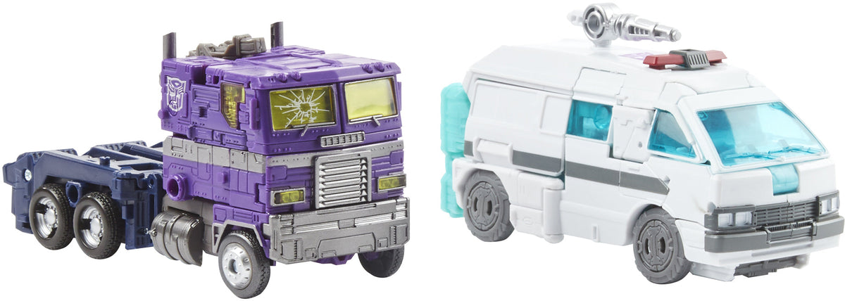 Transformers Generations Selects War For Cybertron 7 Inch Action Figure Deluxe & Voyager Class - Shattered Glass Ratchet and Optimus Prime WFC-GS17 Reissue